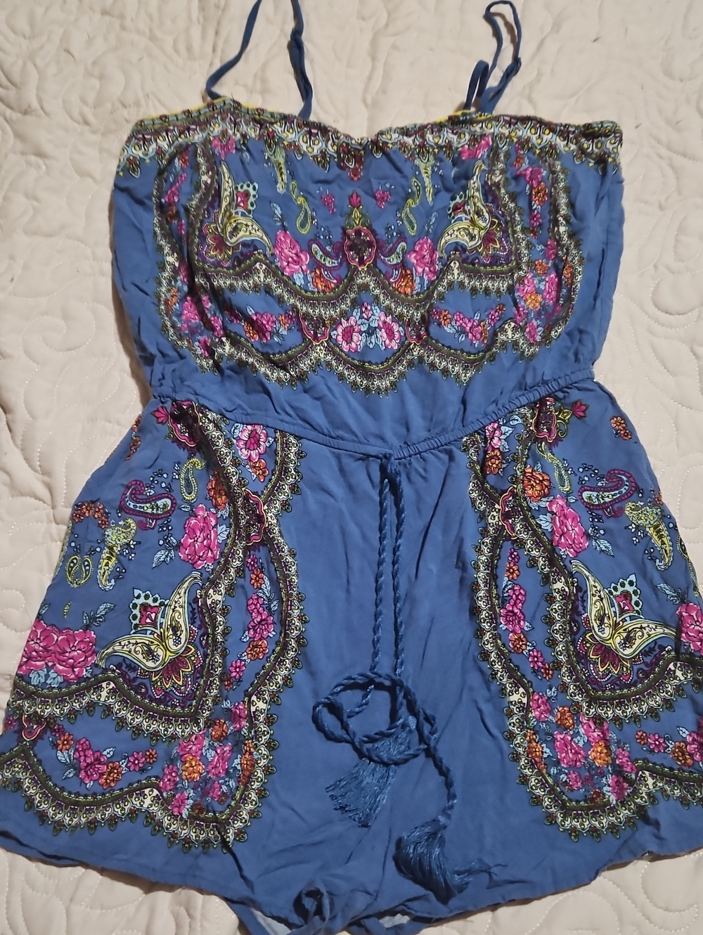 Chelsea & Violet Multicolor Paisley Print Romper with Yellow Trim